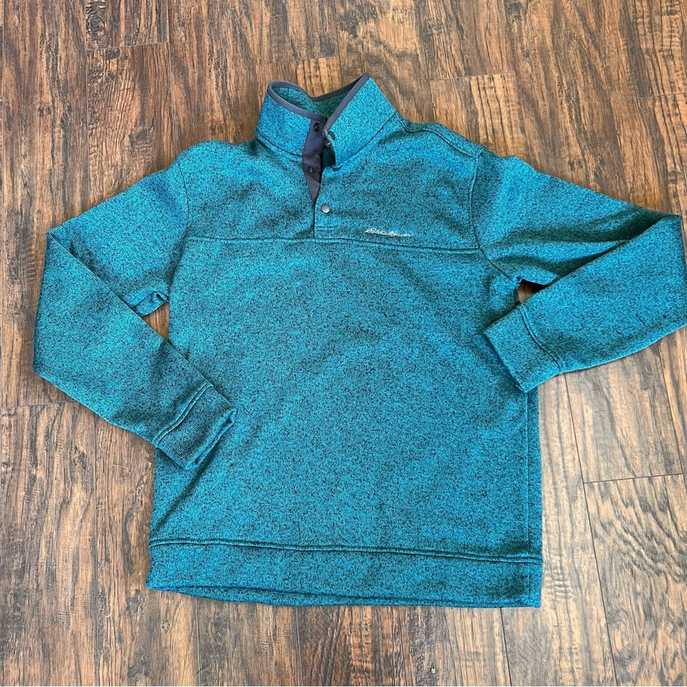 Eddie Bauer Men's Blue 1/4 Snap Button Up‎ Long Sleeve Sweatshirt Size L Large
